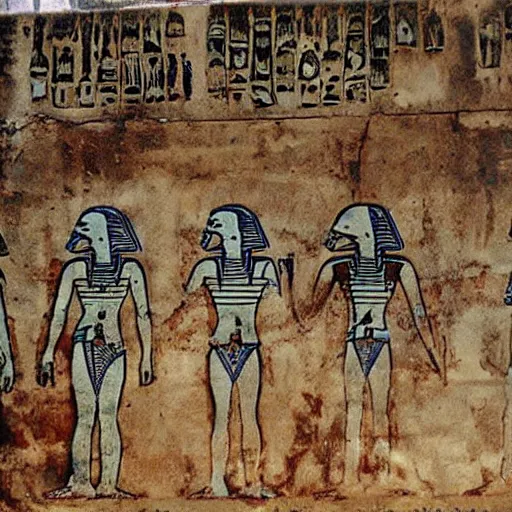 Image similar to aliens painting on a ancient egypt wall