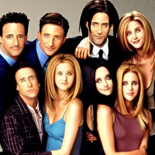 Image similar to the cast of friends as the adams family