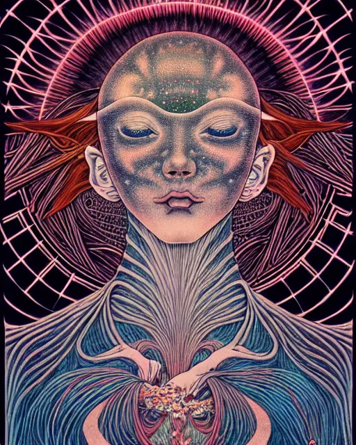 Prompt: human spirit breaking away from the body, conjuring psychedelic background, part by takato yamamoto, part by alex gray, ross tran, james jean, ultra realistic, highly detailed, 8 k, trending on artstation, cosmic, symmetry, masterpiece