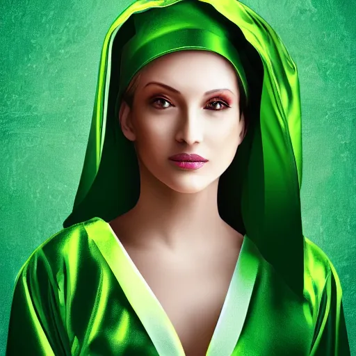 Prompt: a beautiful woman wearing a green robe, digital art