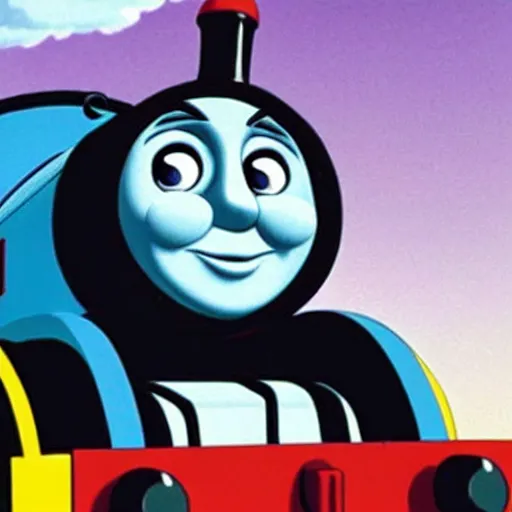 Prompt: thomas the tank engine with geass in his left eye
