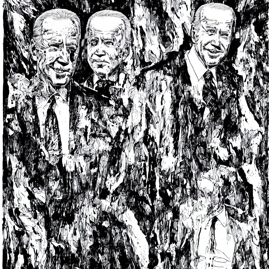 Image similar to Joe Biden full body portrait, body horror, black and white Illustration by Junji Ito