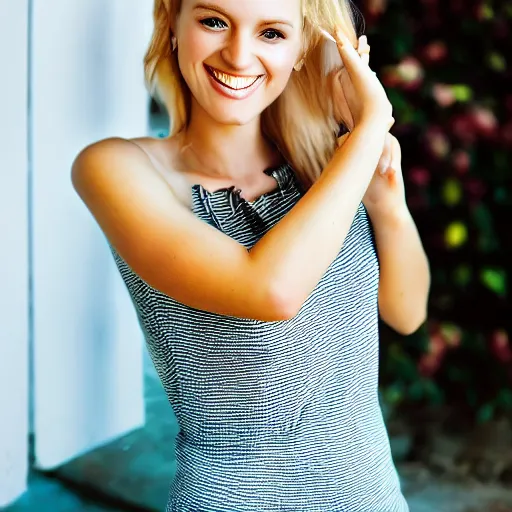 Image similar to photography of a georgous blonde girl smiling at the camera