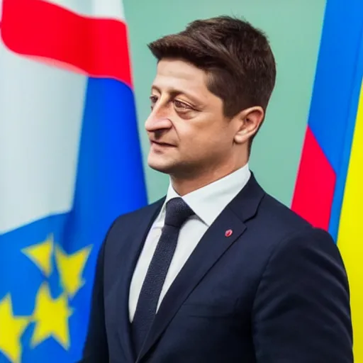 Image similar to zelensky against the background of the russian flag, a clear photo in color