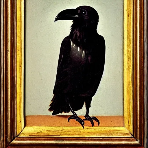 Image similar to a highly detailed renaissance oil painting of a raven dressed in elegant tudor clothes by hans holbein