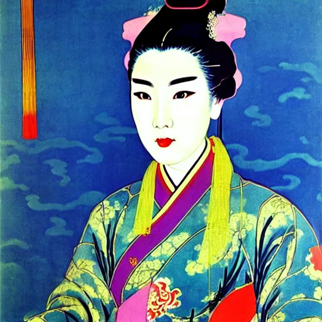 Prompt: a beautiful painting cyberpunk the empress of the qing dynasty of china, by andy warhol henri matisse art deco lumion render realistic oil painting