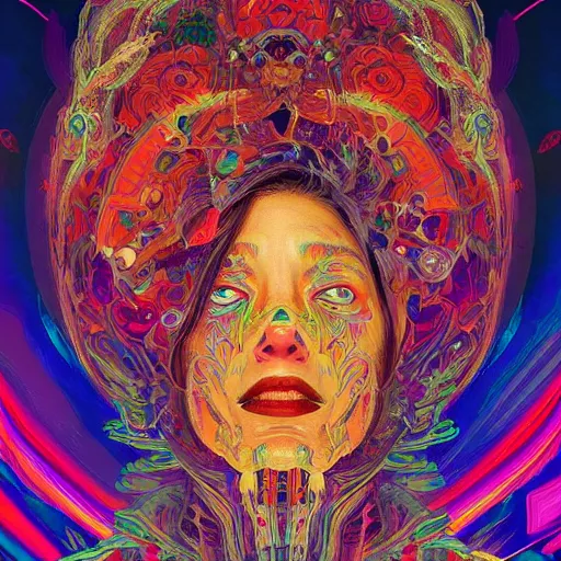 Image similar to An extremely psychedelic experience, colorful, surreal, dramatic lighting, cosmonaut, LSD, face, detailed, intricate, elegant, highly detailed, digital painting, artstation, concept art, smooth, sharp focus, illustration, art by Sam Spratt, Dan Mumford, Artem Demura and Alphonse Mucha