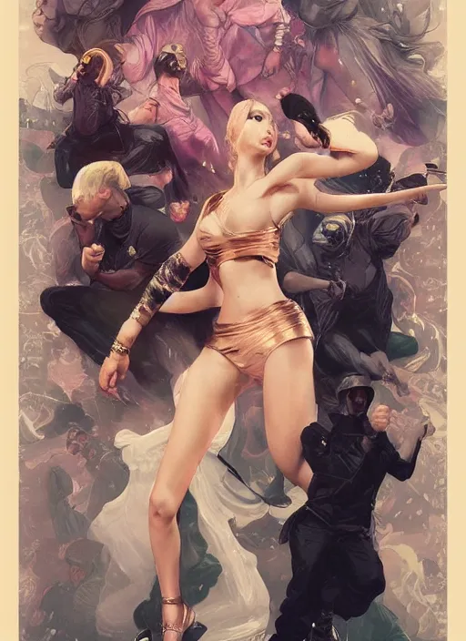 Image similar to rap battle rap god eminem, black velvet, diamond and rose quartz, full body view, beautiful high quality realistic fantasy art, trending on artstation by artgerm and greg rutkowski and alphonse mucha