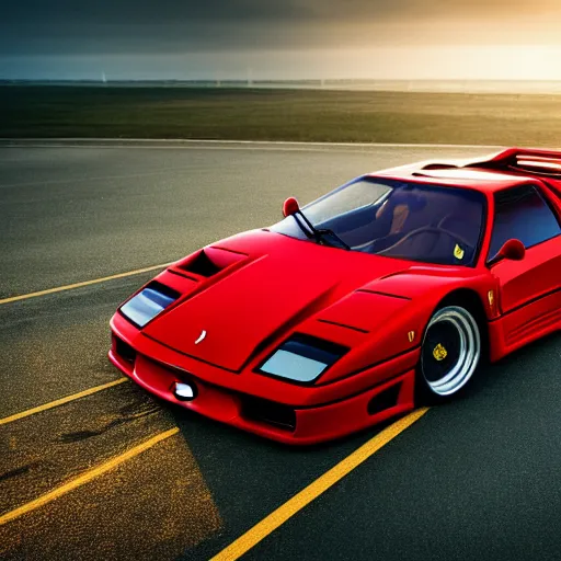 Image similar to ferrari f 4 0, photo of the year, golden hour, highly detailed