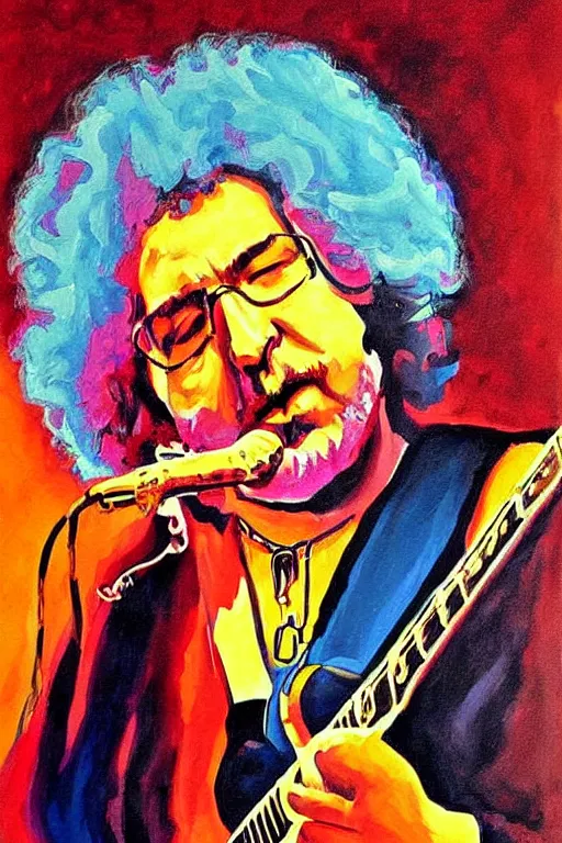 Image similar to Poster artwork, painting of Jerry Garcia by Bob Dylan