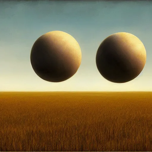 Image similar to sci-fi orbs flying above the fields of wheat, by Scott Listfield, digital painting, hyper realistic