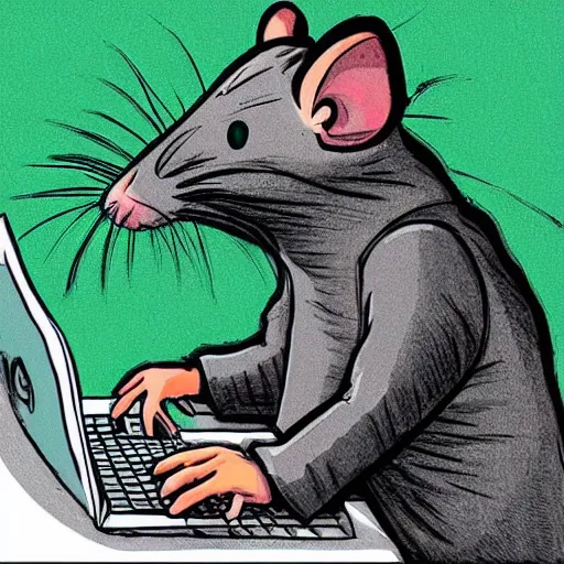 “giant rat hacker wearing a hoodie typing at a | Stable Diffusion | OpenArt