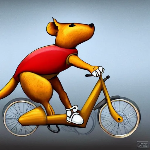 Image similar to digital painting of a cartoonish rat riding a bike made of swiss cheese, greg rutowski, artstation