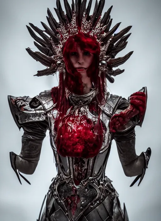 Image similar to the blood crown queen wear the scarlet armor, cinematic lighting, various refining methods, micro macro autofocus, ultra definition, award winning photo