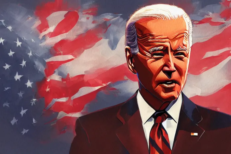 Image similar to biden, illustration painting by sakimichan, 4 k, digital art, overdetailed art, concept art, complementing colors