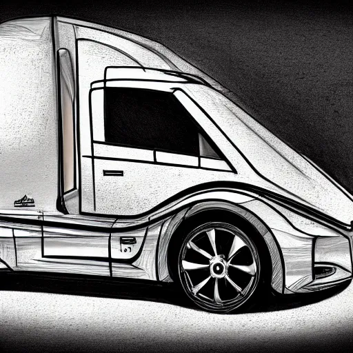 Prompt: handmade sketching of a tesla truck, made during the renaissance, sketch, hd