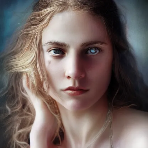 Image similar to photo portrait of a beautiful bewitching female, zeiss lens, detailed, symmetrical, centered, by edward robert hughes, annie leibovitz and steve mccurry, david lazar, jimmy nelsson, greg rutkowski and alphonse mucha, breathtaking, 8 k resolution, extremely detailed, beautiful, establishing shot, artistic, hyperrealistic, beautiful face, octane render