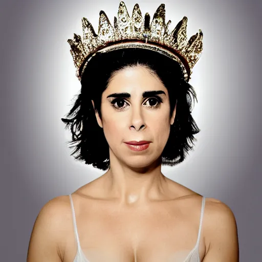 Image similar to portrait sarah silverman wearing a crown, 4 k, detailed