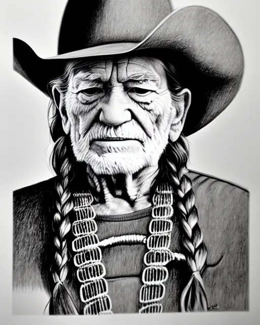 Image similar to a portrait of willie nelson, pencil drawing