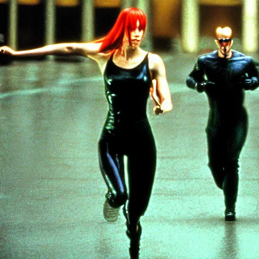 Prompt: The matrix, LeeLoo, Sprinters in a race, The Olympics footage, cinematic stillframe, french new wave, The fifth element, vintage robotics, formula 1