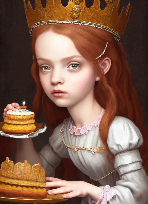 Image similar to highly detailed closeup portrait of a fairytale medieval princess eating cakes, unreal engine, nicoletta ceccoli, mark ryden, lostfish, earl norem, global illumination, god rays, detailed and intricate environment