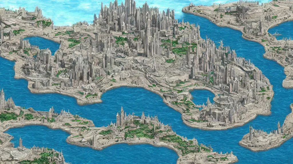 Image similar to digital painting of the advanced city of atlantis at its peak, circa 3 0 0 0 bc