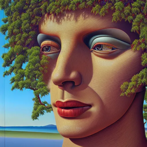 Prompt: hyperrealstic surrealism landscape, giant mannequin head ruins by alex gross