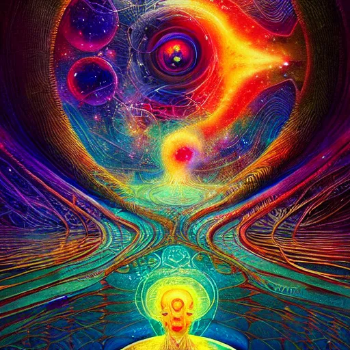 Image similar to dmt user finds the secrets of the cosmos by android jones, trending on artstation