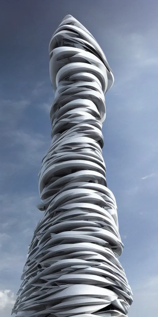 Image similar to epic futuristic tower, highly detailed, realistic, by zaha hadid