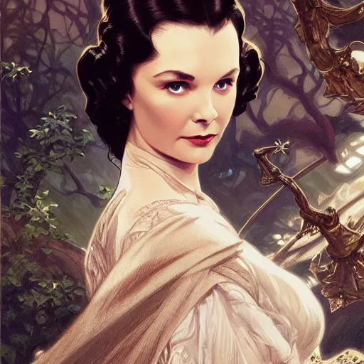 Image similar to Vivien Leigh in Gone With the Wind, D&D, fantasy, intricate, elegant, highly detailed, digital painting, artstation, concept art, matte, sharp focus, illustration, art by Artgerm and Greg Rutkowski and Alphonse Mucha