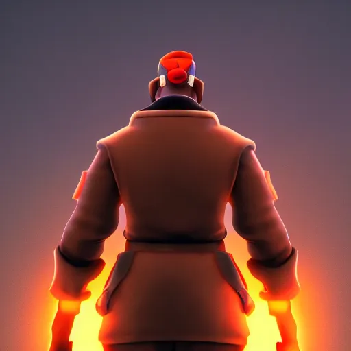 Image similar to Soldier from Team Fortress 2 in front of the sun, cinematic, 8k