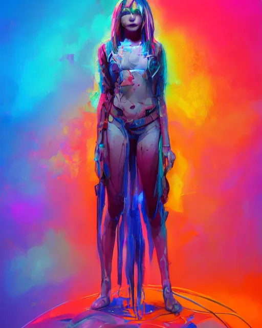 Prompt: colorful full body portrait of a hippie, set in the future 2 1 5 0 | highly detailed | very intricate | symmetrical | professional model | cinematic lighting | award - winning | painted by mandy jurgens and ross tran | pan futurism, dystopian, bold colors, cyberpunk, groovy vibe, anime aesthestic | featured on artstation