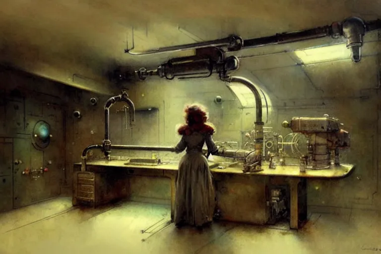 Image similar to ( ( ( ( ( 1 9 5 0 s retro science fiction engine room interior scene. muted colors. ) ) ) ) ) by jean - baptiste monge!!!!!!!!!!!!!!!!!!!!!!!!!!!!!!