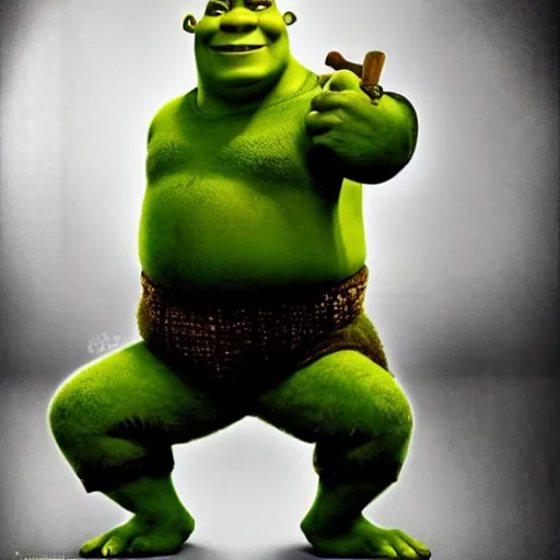 Prompt: Shrek as Neo from The Matrix, early screen test