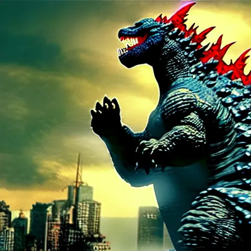 Image similar to Godzilla fighting Gypsy Danger