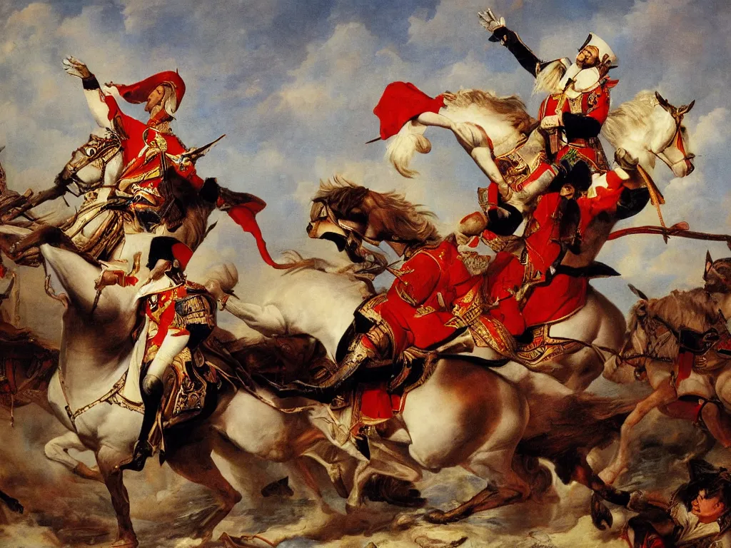 Image similar to napoleon riding Genghis Khan like a horse photography