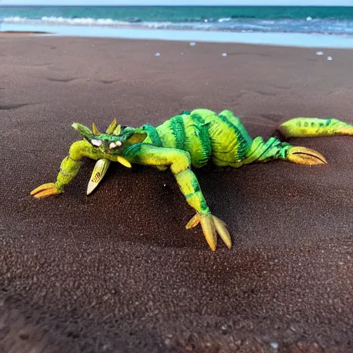 Prompt: a vortigaunt hanging out on a beach in the caribbean