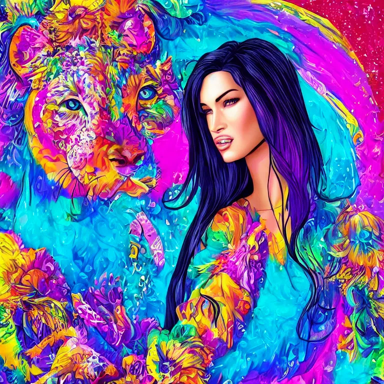 Image similar to Lisa Frank Megan Fox, beautiful digital art