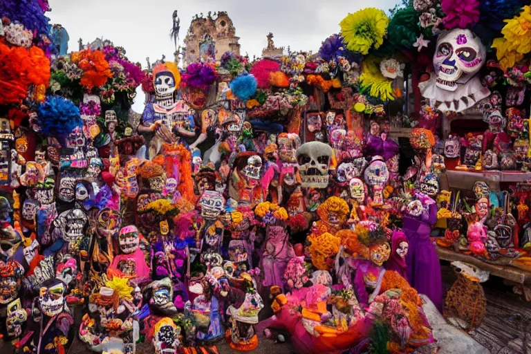 Image similar to cinematography dia de muertos in san magel de ayende by Emmanuel Lubezki