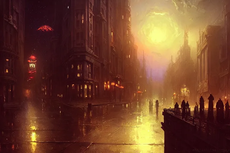 Prompt: an victorian city, scene in the night, cthulhu in the sky. 1 8 9 0, key visual, conceptart, ambient lighting, highly detailed, digital painting, artstation, concept art, sharp focus, by makoto shinkai and akihiko yoshida and greg manchess