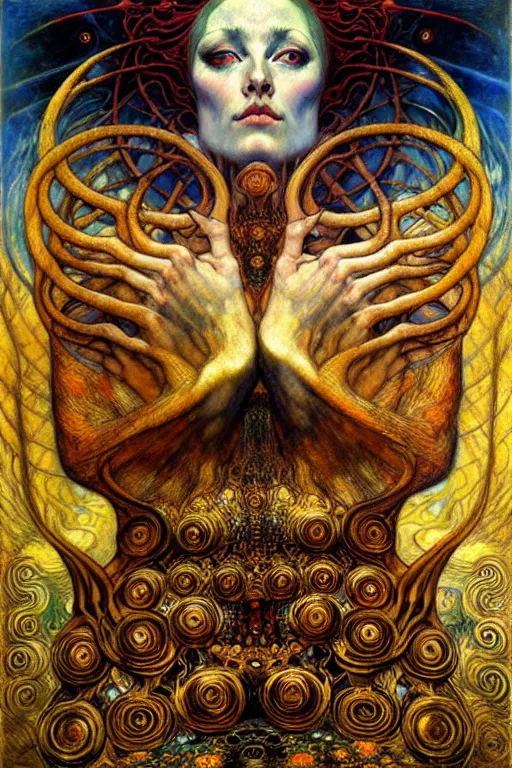 Image similar to Divine Chaos Engine by Karol Bak, Jean Delville, William Blake, Gustav Klimt, and Vincent Van Gogh, symbolist, visionary