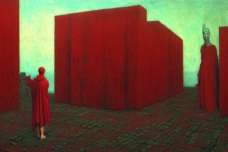 Image similar to only with red, caesar after war, the deal, a red tiger, in hoc signo vinces, rome in background, an ancient path, in the style of beksinski, part by hopper, part by rodcenko, part by hofbauer, intricate composition, red by caravaggio, insanely quality, highly detailed, masterpiece, red light, artstation