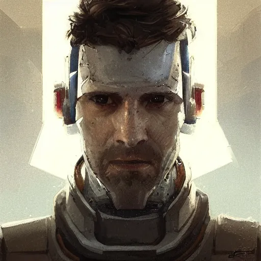 Image similar to Portrait of a man by Greg Rutkowski, he is about 30 years old, Nordic and Hebrew factions, messy brown short hair, strong, tired expression, father figure image, he is wearing a futuristic space gear, highly detailed portrait, scifi, digital painting, artstation, concept art, smooth, sharp foccus ilustration, Artstation HQ.