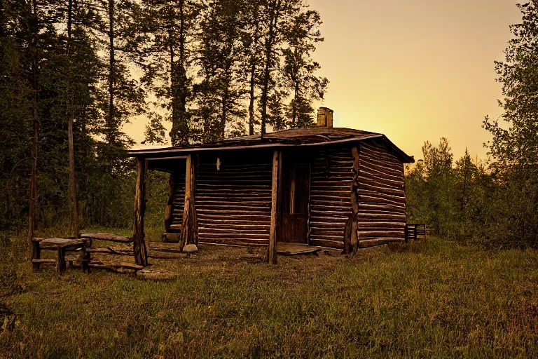 Image similar to frontier cabin at dawn