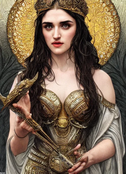 Prompt: Katie Mcgrath as a Roman Goddess, beautiful detailed eyes, cute, fantasy, intricate, elegant, highly detailed, digital painting, 4k, HDR, concept art, detailed jewellery, smooth, sharp focus, illustration, art by Artgerm, H R Giger and Alphonse Mucha, tarot card