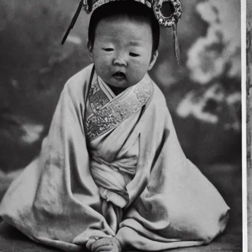 Image similar to chinese little emperor, black and white, crying