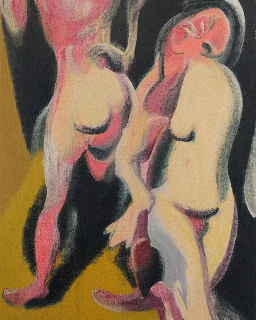 Image similar to painting of two figures in the style of Francis Bacon