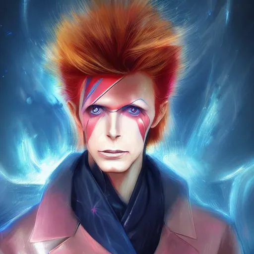 Image similar to An anime portrait of David Bowie, by Stanley Artgerm Lau, WLOP, Rossdraws, James Jean, Andrei Riabovitchev, Marc Simonetti, and Sakimichan, tranding on artstation