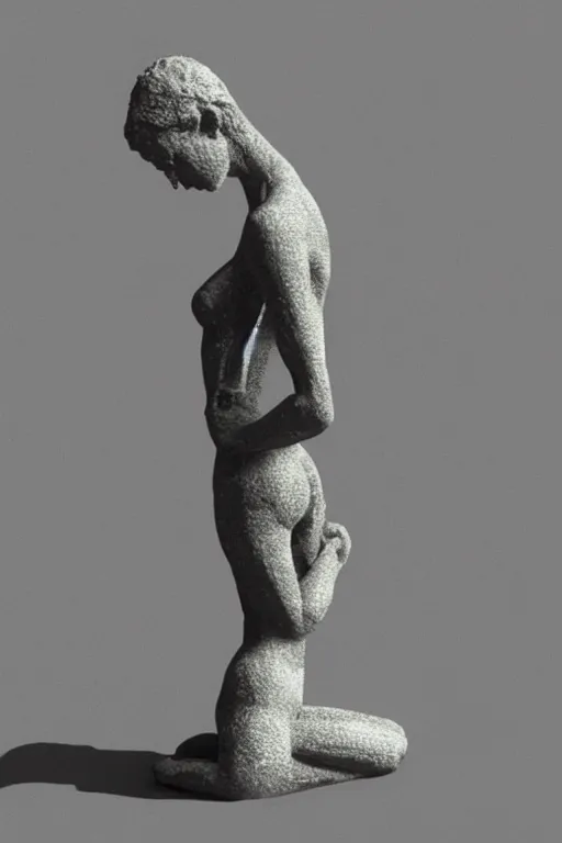 Prompt: delicate woman praying 3 d model statue by giacometti, intricate, highly detailed, hyper realistic, soft shadow