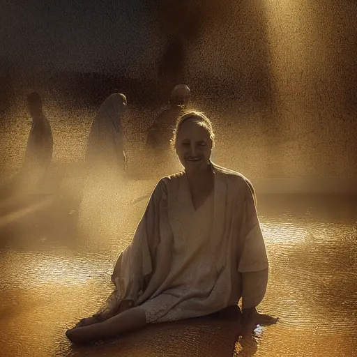 Image similar to portrait in north africa, warmth, misty, pools of sunlight by nasreddine dinet